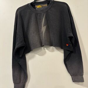 Aviator Nation BOLT STITCH CROPPED CREW SWEATSHIRT RELAXED - FADED SMOKE Gray XS